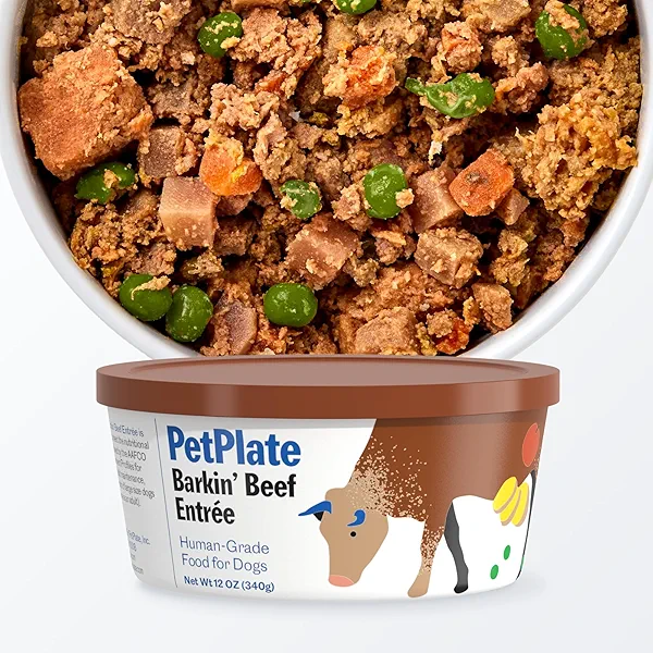 PetPlate Human-Grade Fresh Dog Food, Barkin’ Beef Entrée – Wet Dog Food for All Breeds – High-Protein, Natural – 12-oz Cups, Case of 6