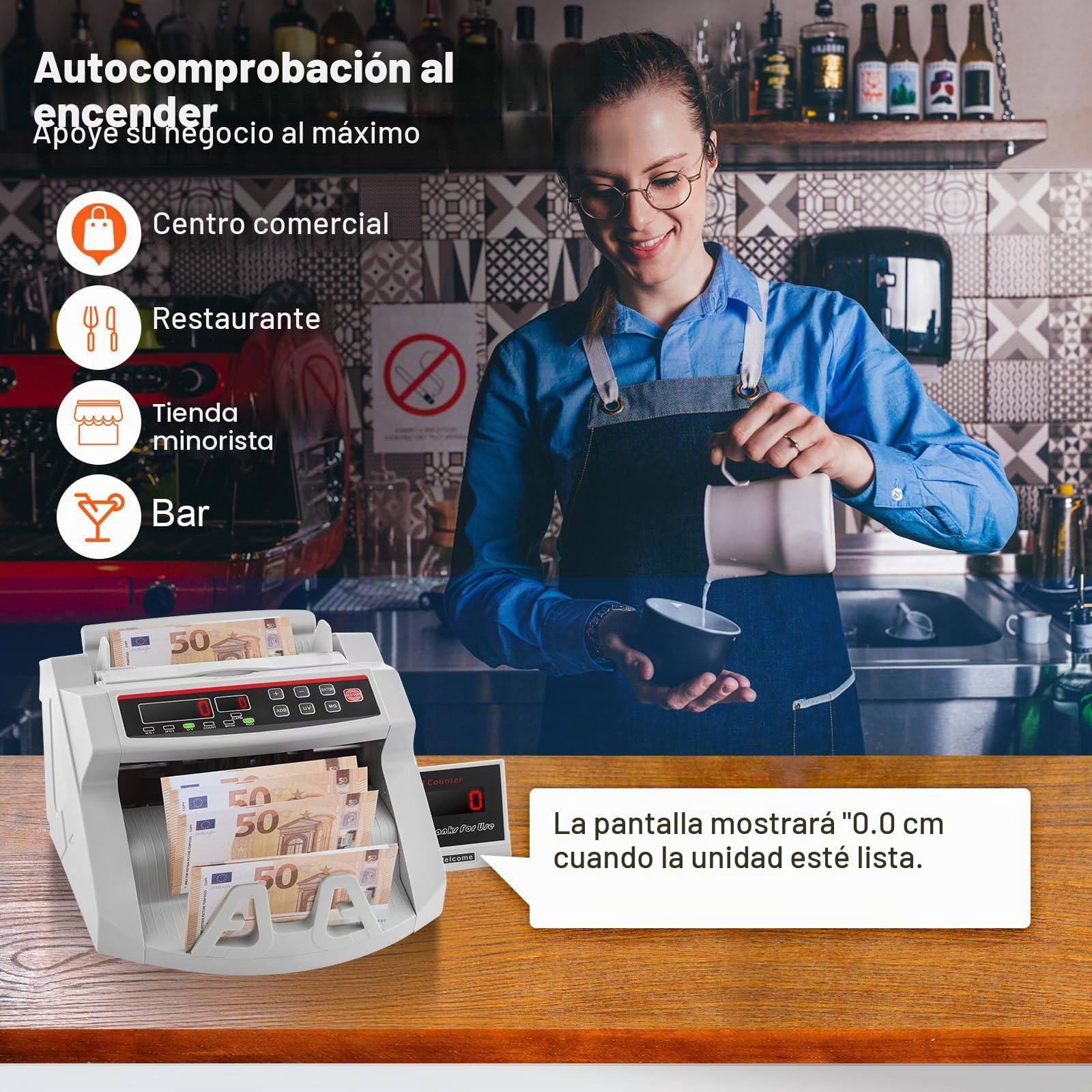 VEVOR Contador de Billetes Profesional, 1000 PCS por Minuto, Contadora de Dinero con Detección de Falsos UV/MG/IR/DD, Máquina Contar Billetes EUR GBP USD, Pantalla LED, para Tiendas y Bancos