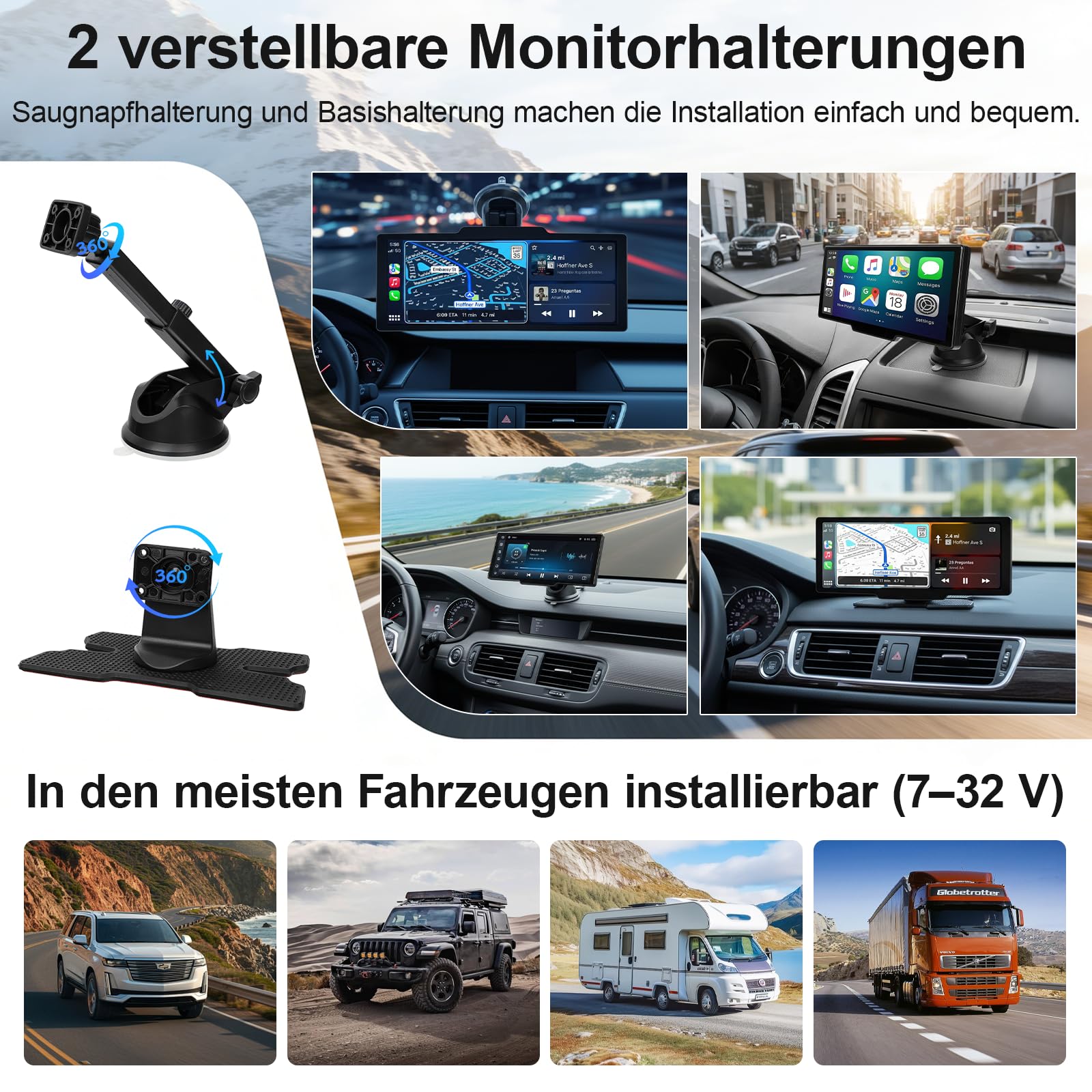 10,26 Zoll Car Play Display - Wireless Android Auto-anzeige Carplay Display mit Navigation 4K Dashcam 1080P Rückfahrkamera IPS Touchscreen Bluetooth Mirror Link Split Screen FM Radio/AUX 64G TF