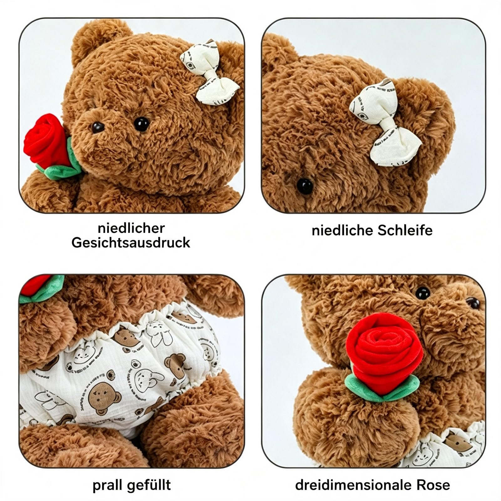 champracer Teddybär Mit Rose, Weiches Rose Bär Plüsch Kuscheltier, Teddybären Stofftier Spielzeug mit Rosenstrauß, Teddybär Plüschtier für Valentinstag, Plüschteddy Geschenke für Geburtstag (65cm)