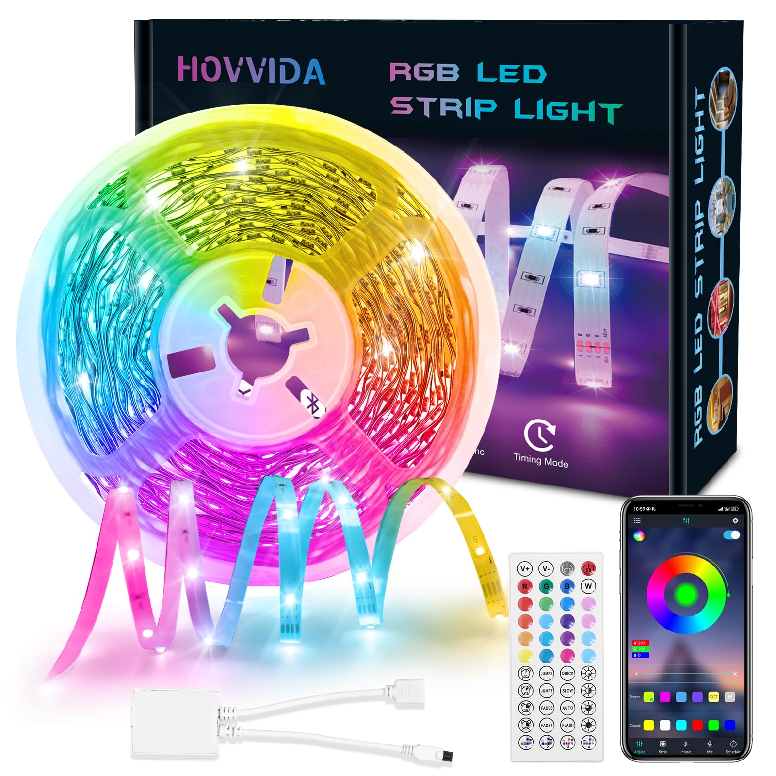 Hovvida Multicolor Led Strip Lights 10M, 1X10m, 30 Leds/Meter, 24V Rgb Led Strip Light, 300 Leds, App And Remote Control, Music Mode, Timer Mode, Led For Bedroom, Living Room, Kitchen, Party