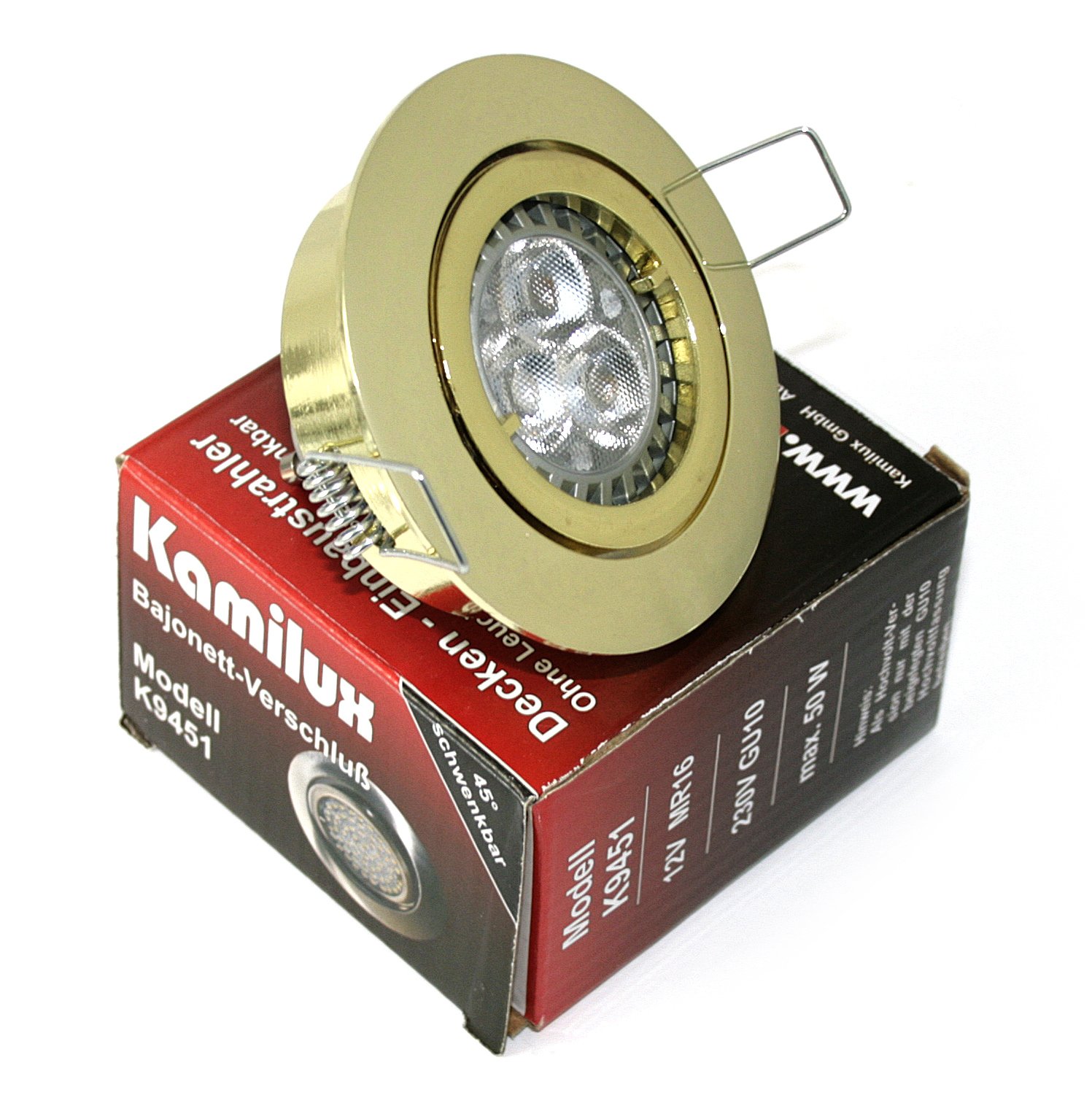 7er Set Power LED Einbauleuchte Bajo 230V GU10 gold + Power LED 5 Watt in tageslichtweiss