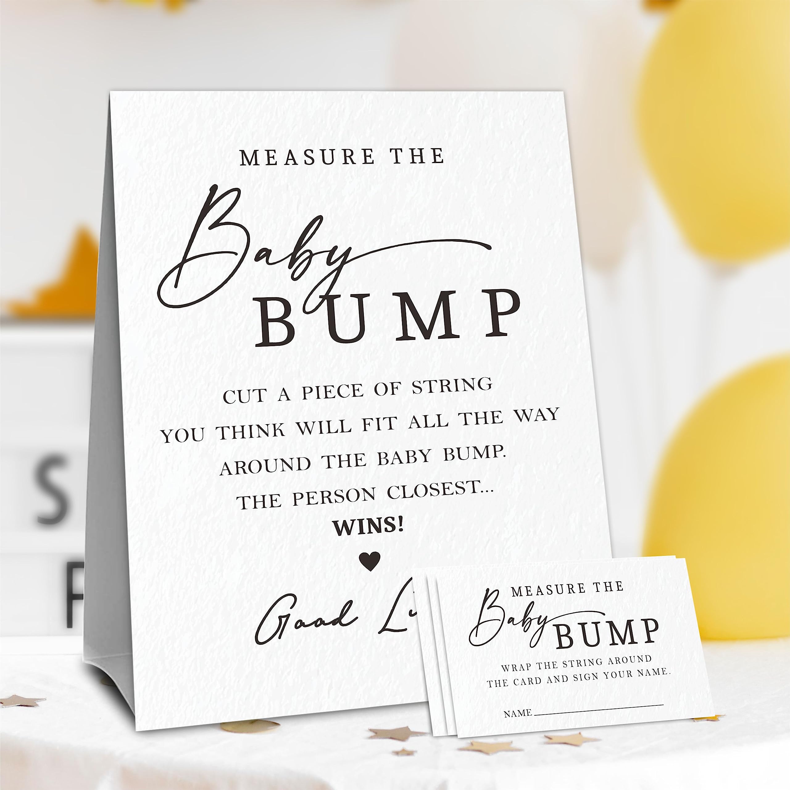 Baby Shower 'Measure The Bump' Game Set - Standing Sign & 50 Guess Tickets, Brown Theme