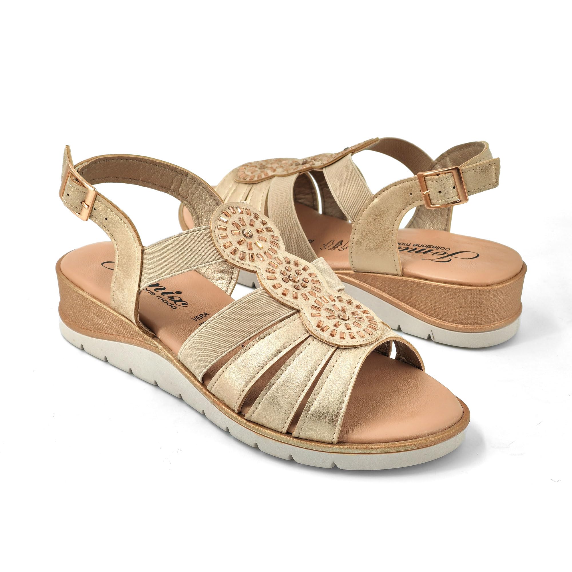 JOMIX Sandalias Mujer Verano con Hebilla Fabricadas en Italia Sandalias Cuña Mujer con Plantilla de Piel Auténtica