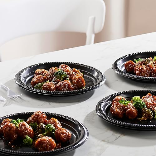 Miniatura 8 de PLASTICPRO 200 platos de plástico negro ligeros de 10 pulgadas, platos negros desechables para fiestas y bodas