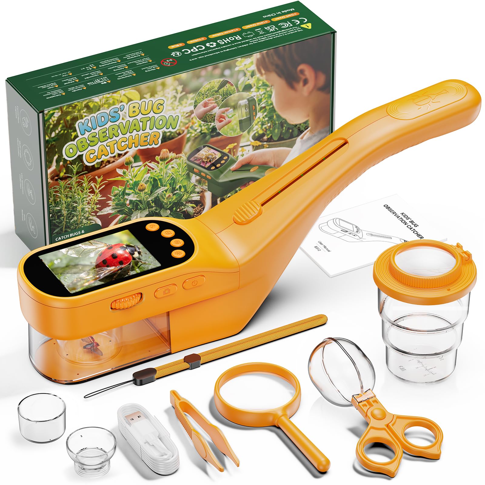 ASPOVEN Bug Catcher for Kids with Screen, 500X, Take Photos and Videos