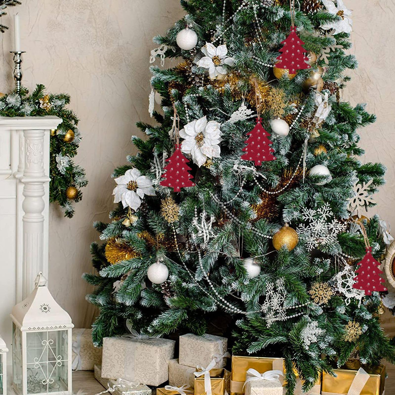 Illustration Bear Lot de 4 décorations de Noël scandinaves en bois naturel pour sapin de Noël rustique et confortable