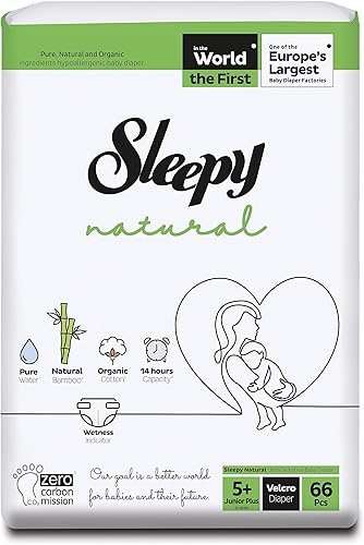 SOHO Pañales Sleepy Natural para bebé, hechos de algodón orgánico y extracto de bambú, máxima comodidad y sequedad, indicador de humedad, superficie