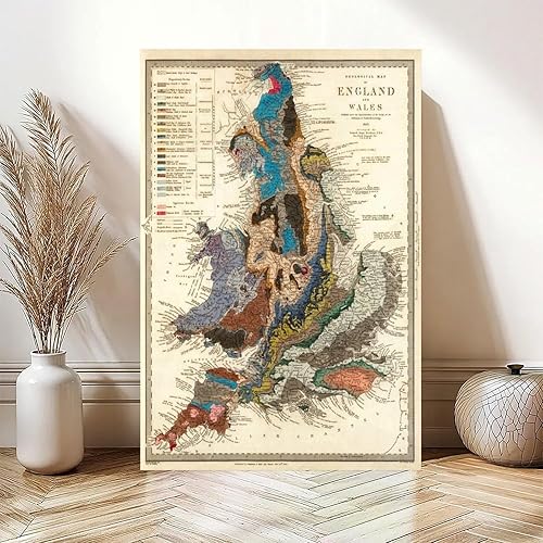 Miniatura 5 de CFIOZYOS Geological Map - Geology England & Wales Old Map From 1843 Canvas Wall Art Print Poster For Home School Office Decor Frame