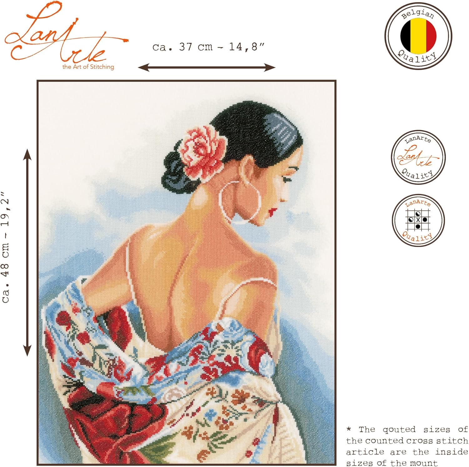 Vervaco LanArte Flower Scarf on Aida Counted Cross Stitch Kit, 14.5" by 19"