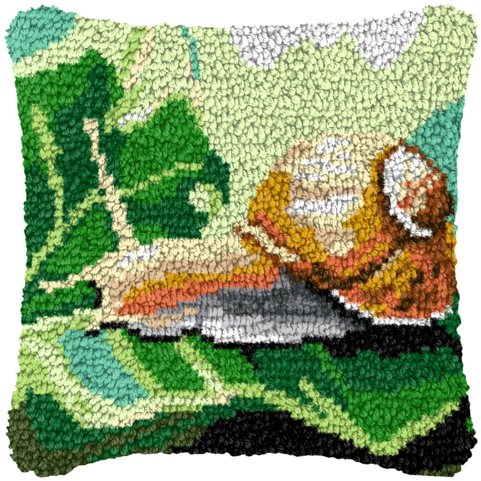 LAPATAIN Latch Hook Kits for Adults,Snail Pattern Color Printed Canvas DIY Throw Pillow Cover,Beginners Handmade Needlework Crafts Home Decoration