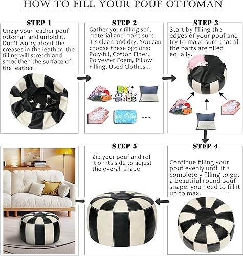 Miniatura 28 de Thgonwid Funda de puf otomano marroquí sin relleno, solución de almacenamiento para reposapiés otomano, silla puf, reposapiés, color negro Negro