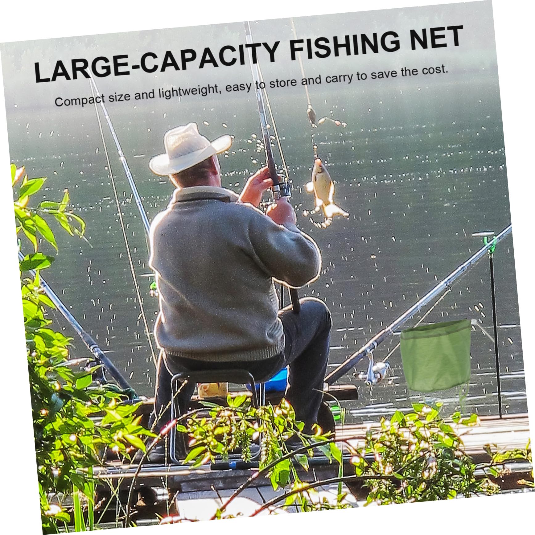Nassa da Pesca Pieghevole 2 Pezzi in Nylon Verde per Pesca | Portatile e Pratica, Facile da Riporre, Design Pieghevole Compatto, Set da 2 Pezzi