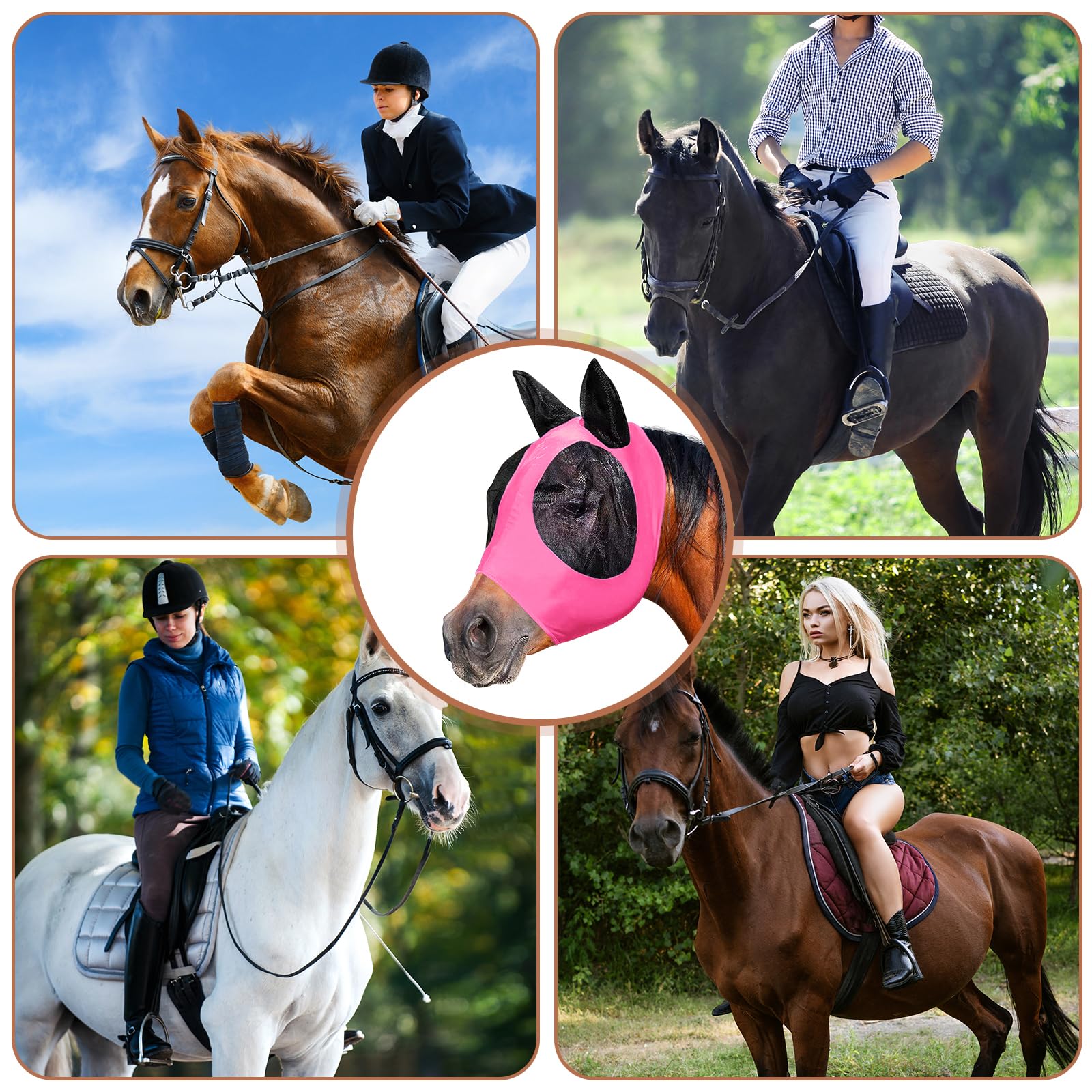 Máscara de mosca para caballos, cabestro con protección UV, gorro transpirable, shetty con orejas