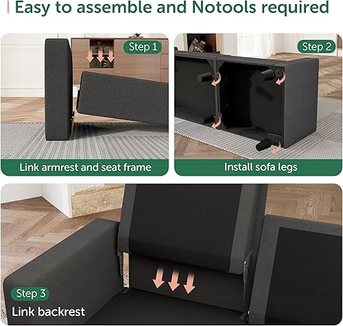 Miniatura 32 de Honbay - Sofá convertible en forma de L con tejido de lino moderno para espacios pequeños Gris oscuro,Beige,Negro -,Azul,Gris,Gris claro