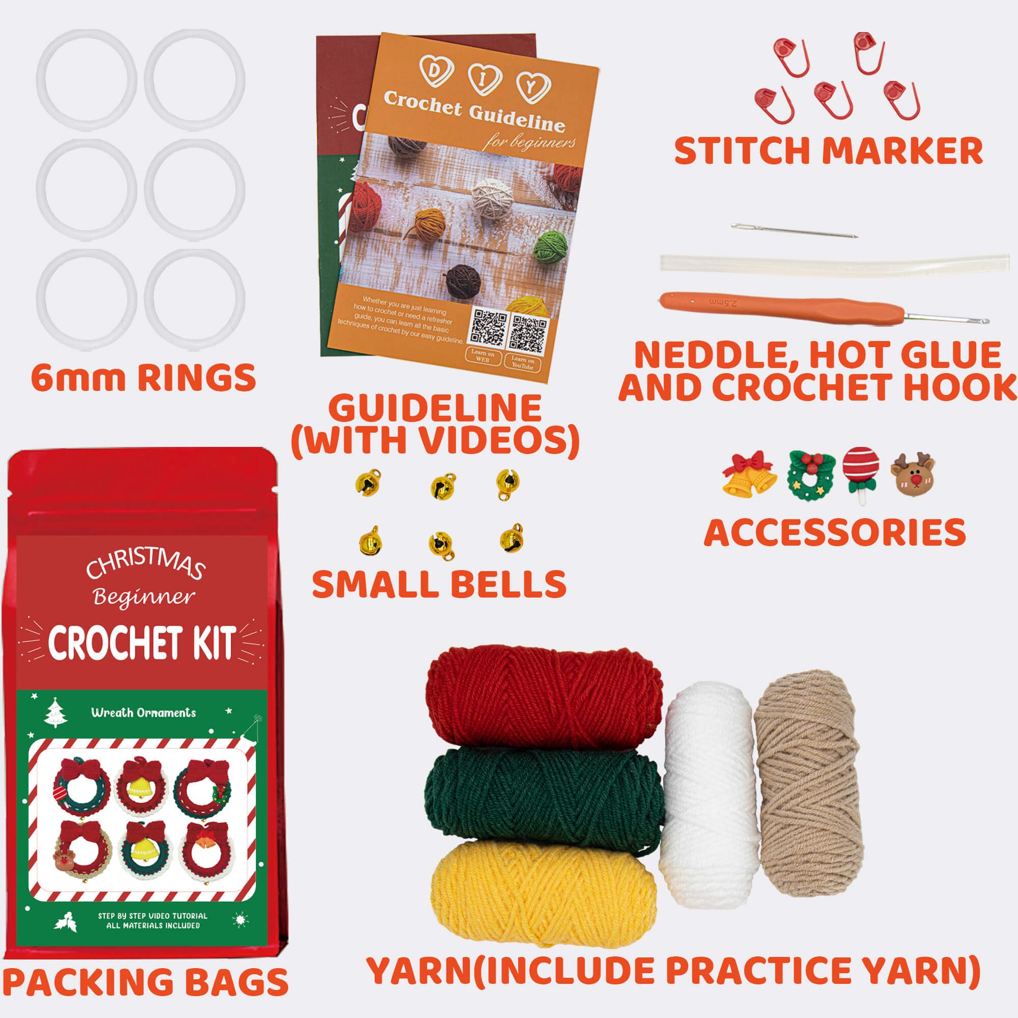 Weihnachts Häkel Set Für Anfänger - Strick Häkel Glocken Bastelset Mit Garn Und Anleitung