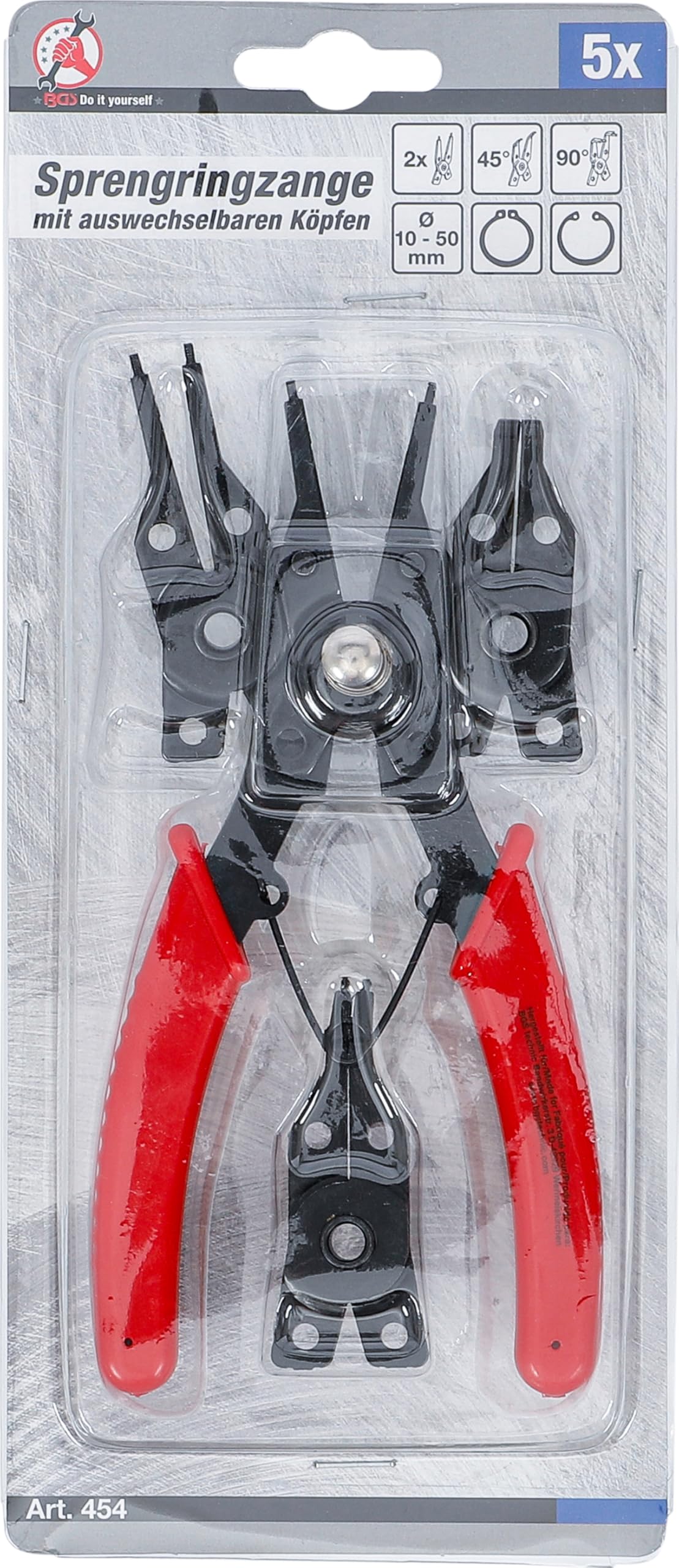 BGS Diy 454 | Pinza per anelli seeger con teste intercambiabili | 160 mm | 5 pz.