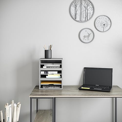 Miniatura 7 de Ballucci Organizador de archivos, clasificador de papel de documentos de 2 niveles, organizador de escritorio de madera apilable, soporte para