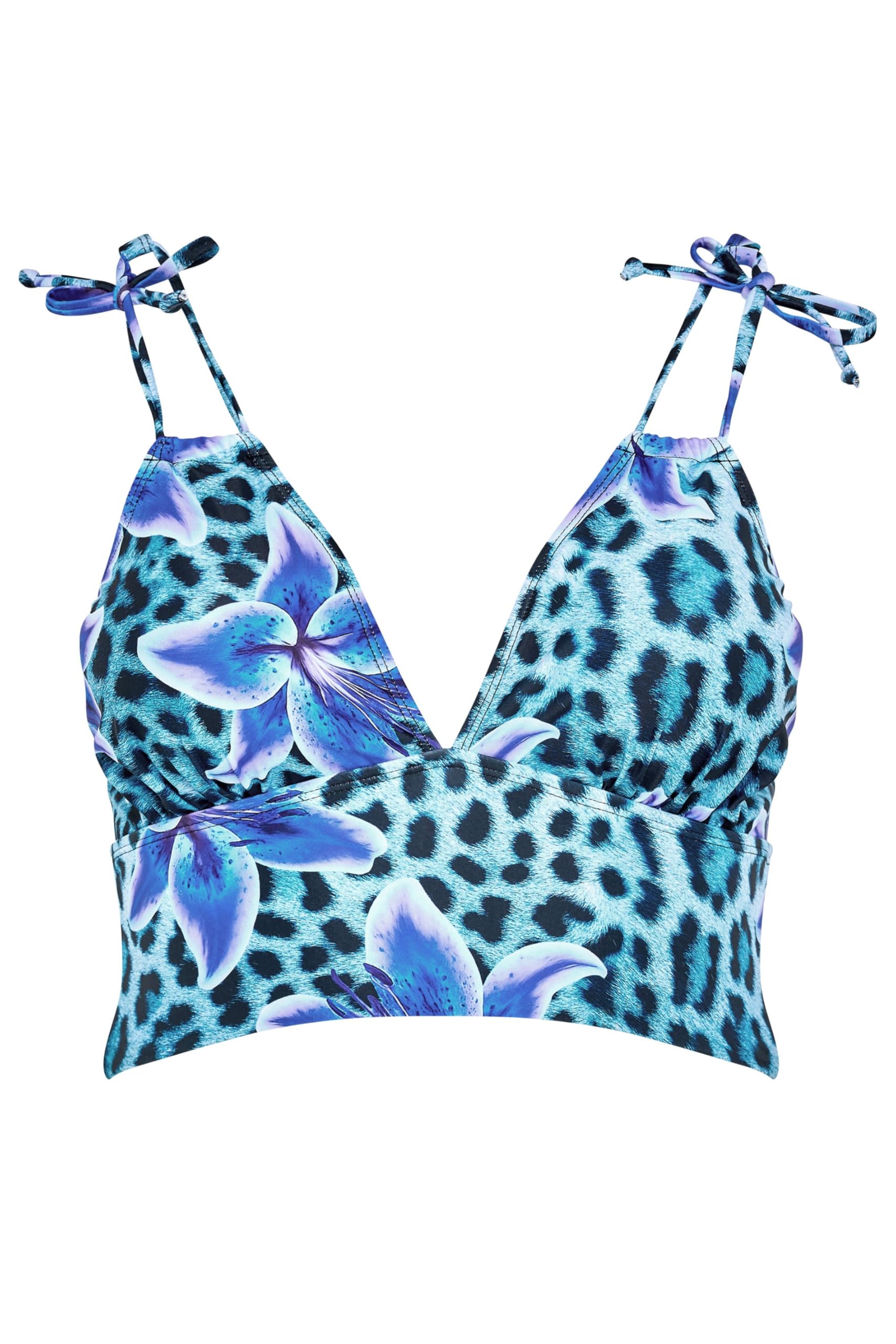 Yours Curve Blue Animal Tie Bikini Top - Women's - Plus Size Curve