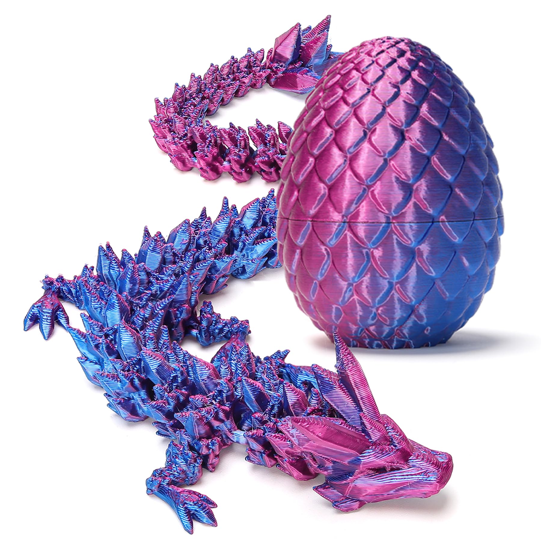 3D Printed Dragon with Surprise Egg, Articulated Crystal Dragon in Egg, Executive Dragon Fidget Desk Toys Decorative Egg Gifts for Boys Kids Home Decor(Purple)