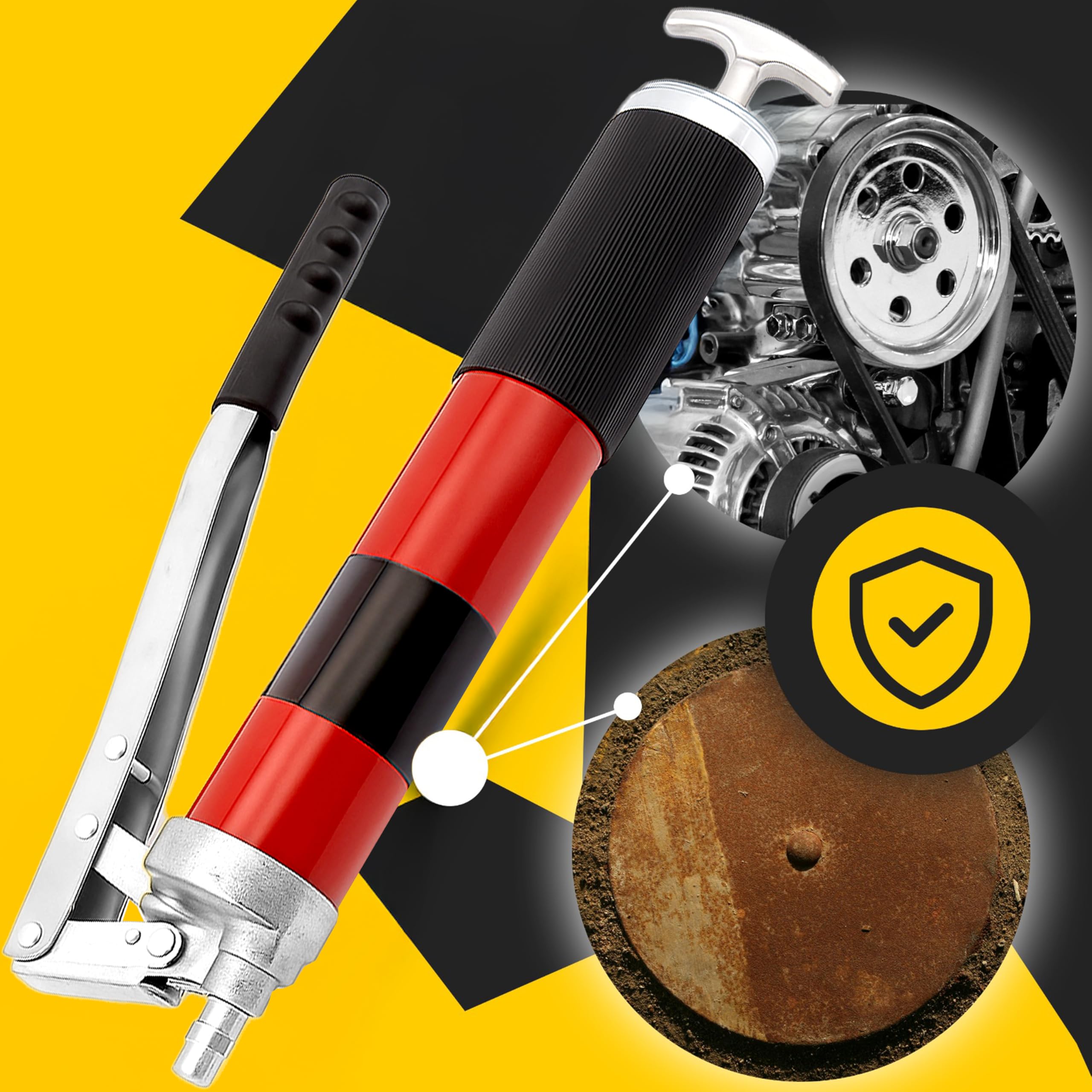 Retoo Smarownica jednoręczna, ciśnienie robocze 3900 – 5950 psi, uchwyt ręczny smarownica z dźwignią, wąż elastyczny, przedłużenie, złączka smarowa, prasa smarująca, dźwignia, pojemność zbiornika 600