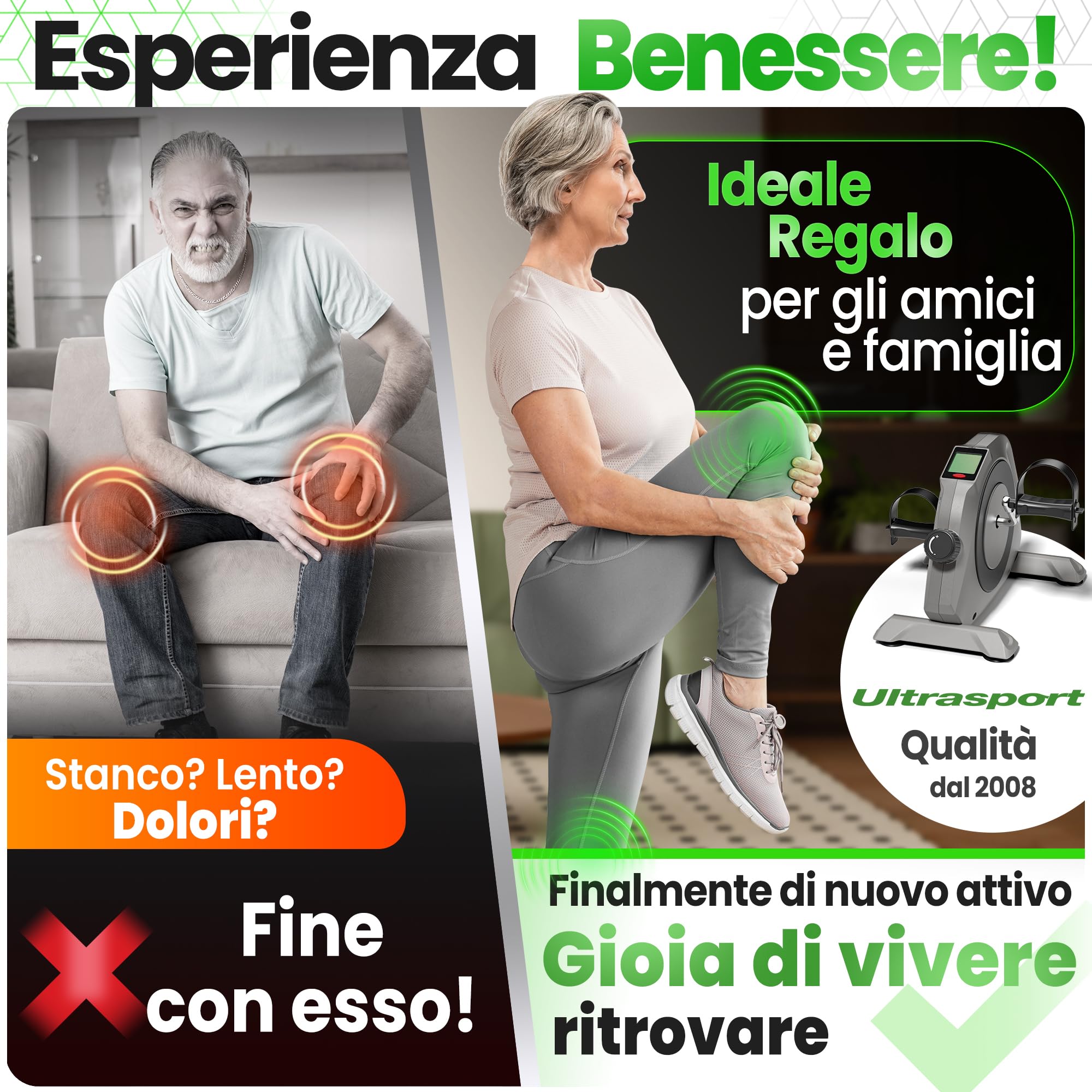 Ultrasport Mini Bici, Compact Cyclette Esercitatore, per Braccia e Gambe Esercitatore a Pedale, Ideale per Anziani