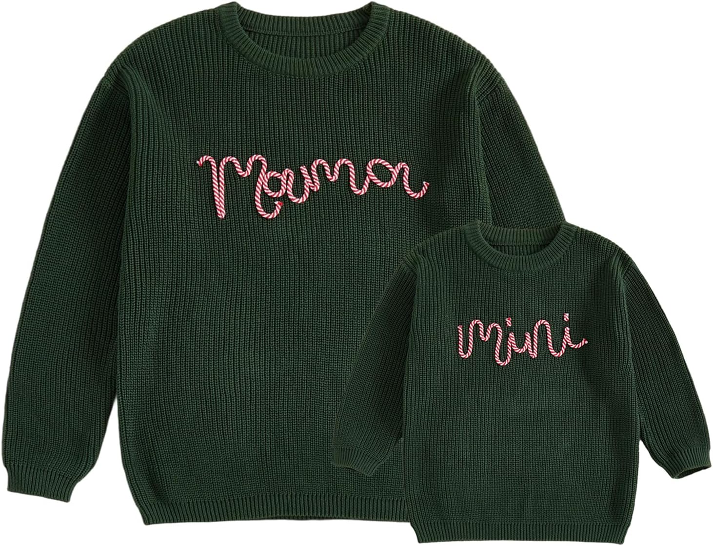 Mommy and Me Family Matching Sweaters Letter Embroidery Long Sleeve Round Neck Knitwear Fall Winter Warm Tops