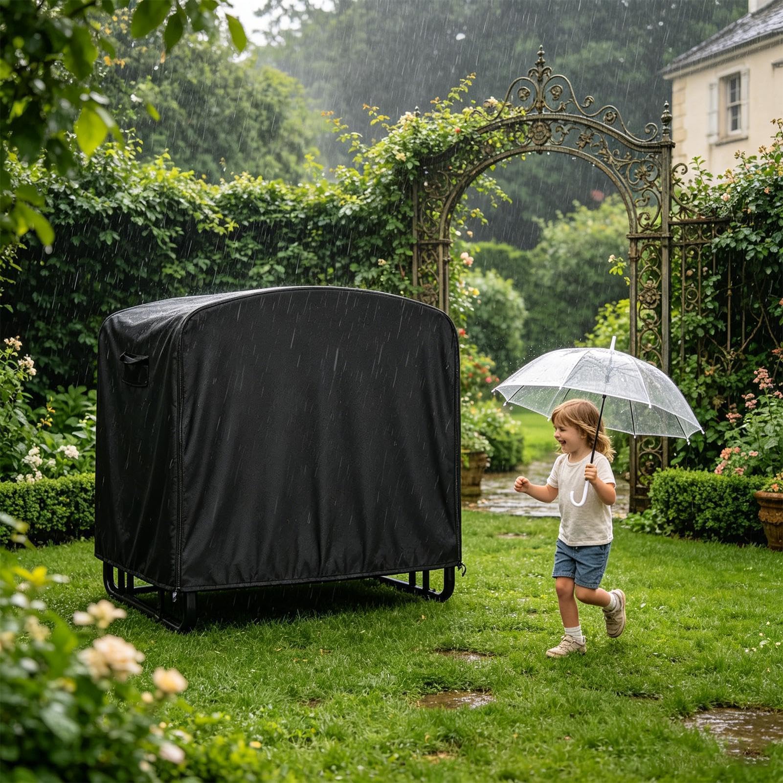 Genérico Telo protettivo impermeabile rettangolare Oxford 420D con cerniera per trampolino da 1,83 m, per bambini, giardino, , cortile e area