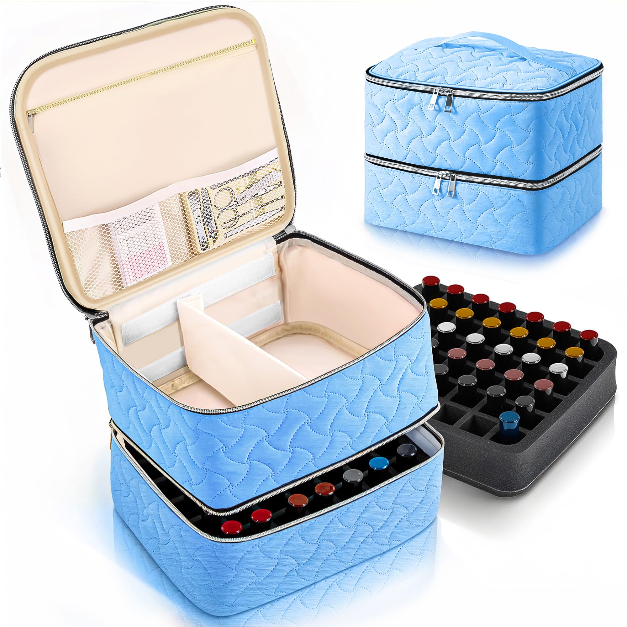DreamGenius Nail Polish Organizer Case Holds 42 Bottles Portable Double-Layer Nail Polish Storage Bag with Adjustable Dividers for