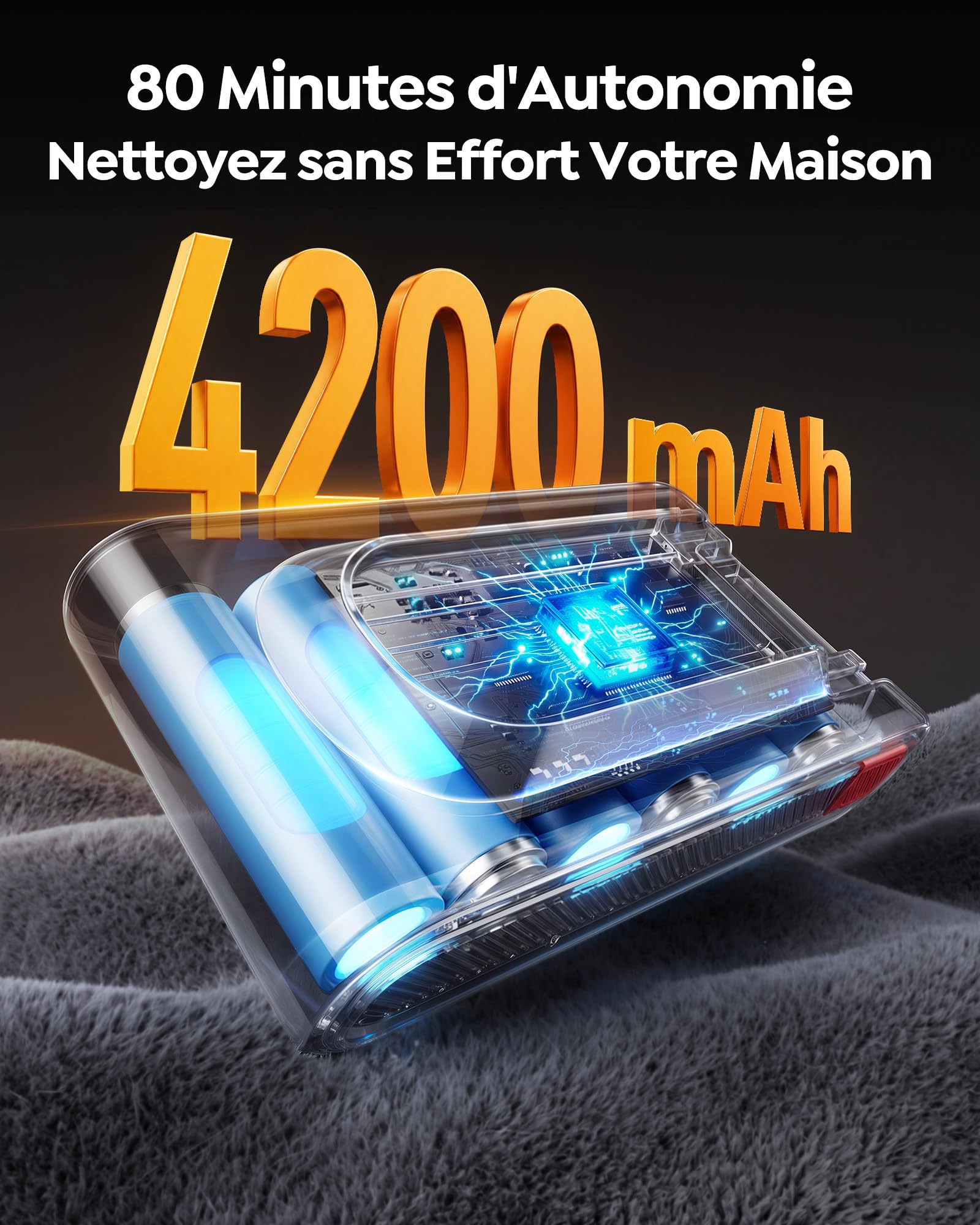 Fieety 80Min/650W/55KPa Aspirateur Balai sans Fil, 1.8L Aspirateur sans Fil Puissant, Batterie Optimisée, Brosse Anti-Enchevêtrement, Écran LED, Rechargeable Support Mural, Parfumé, Sols Durs (Violet)