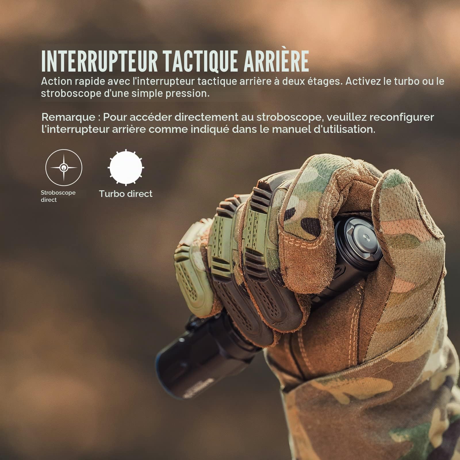 Olight Warrior 3S Lampe Torche Tactique Lampe de Poche 2300 Lumens Puissante Double Interrupteur Rechargeable avec un Capteur de Proximité pour l'Extérieur, le Camping, la Randonnée (Noir)