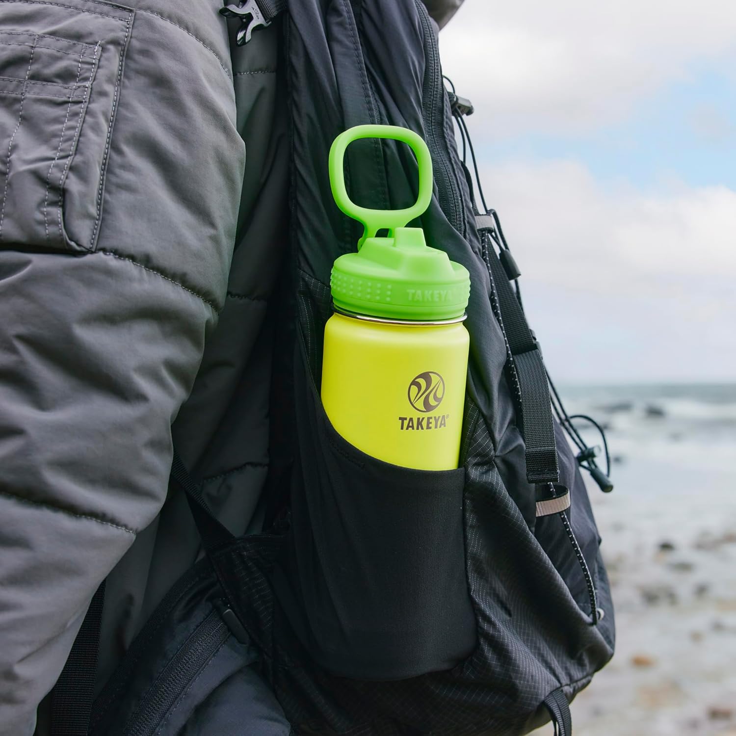 Takeya Actives Kids Water Bottle 18 oz Stainless Steel Double Wall Insulation BPA-Free Leakproof Straw Lid Easy Carry Handle Reusable Ideal for Boys and Girls, School, Sports - Lightning Green - Image 4