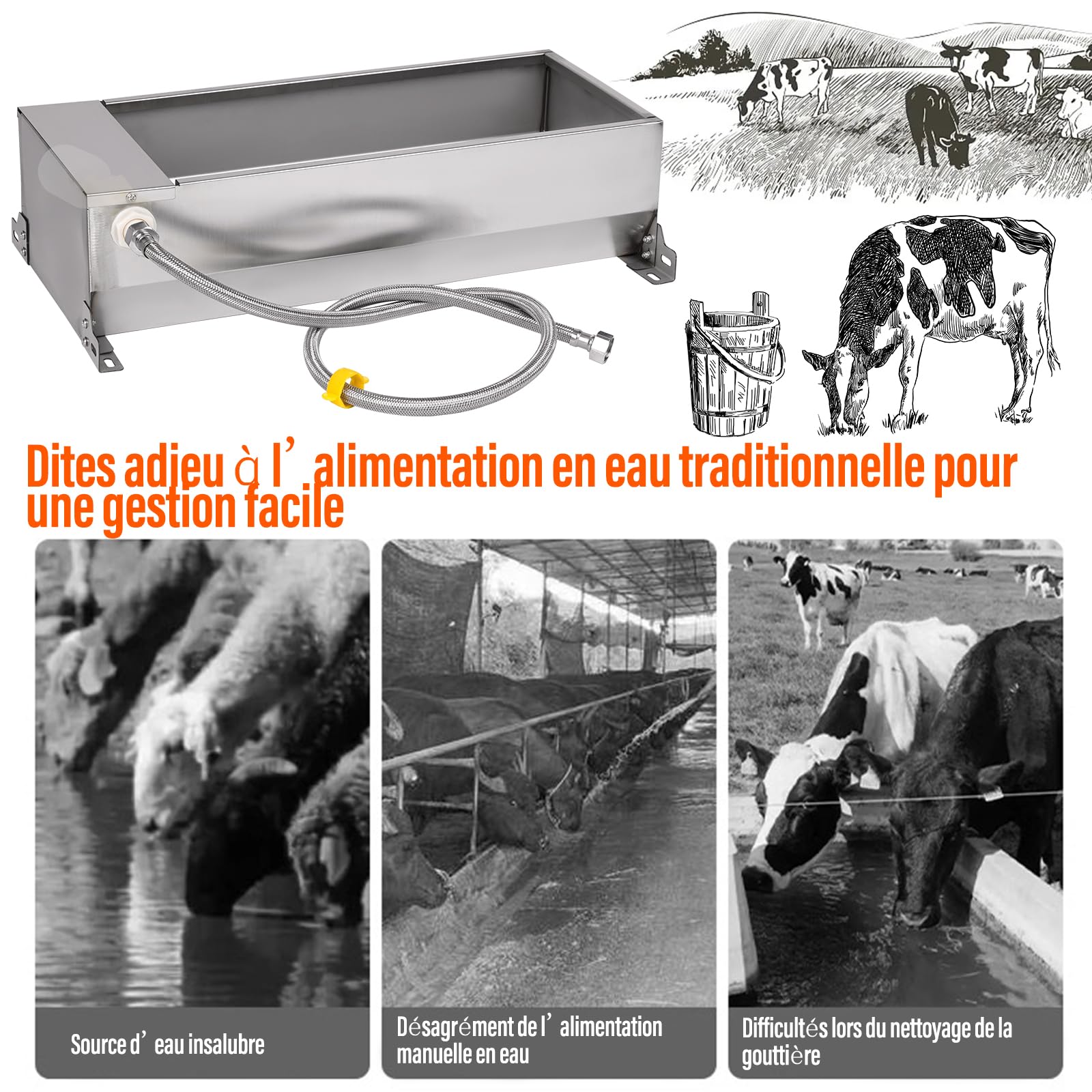 Abreuvoir Automatique Pour ChèVres en Acier Inoxydable Avec Robinet à Flotteur de 1/2 Pouce Abreuvoir Pour Bovins, Chevaux et Chèvres BéTail, Chiens et Volailles Abreuvoirs Fournitures Pour le BéTail