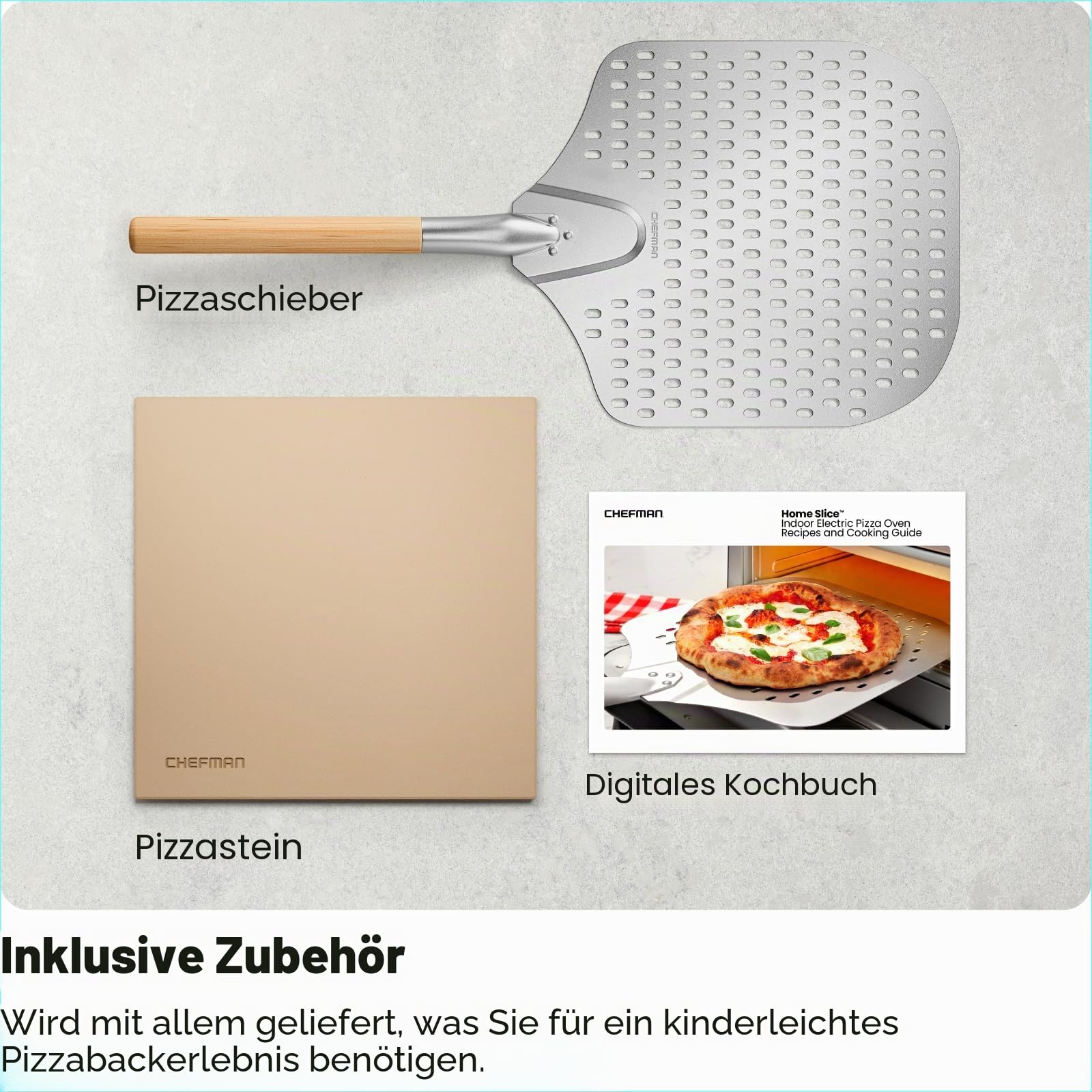 CHEFMAN Pizzaofen für den Innenbereich – macht 30,5 cm große Pizzas in Minuten, erhitzt bis zu 426.7 °C – Elektrischer Pizzabereiter mit 5 Touchscreen-Voreinstellungen, Pizzastein und Schäler im