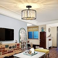 Vista 36 de AGV LIGHTING CL005BB K9 Crystal Semi Flush Mount Ceiling Light Fixture, Modern Design, E12 Base 3-Lights, D13 x H15, Chrome & Matte Black Finish