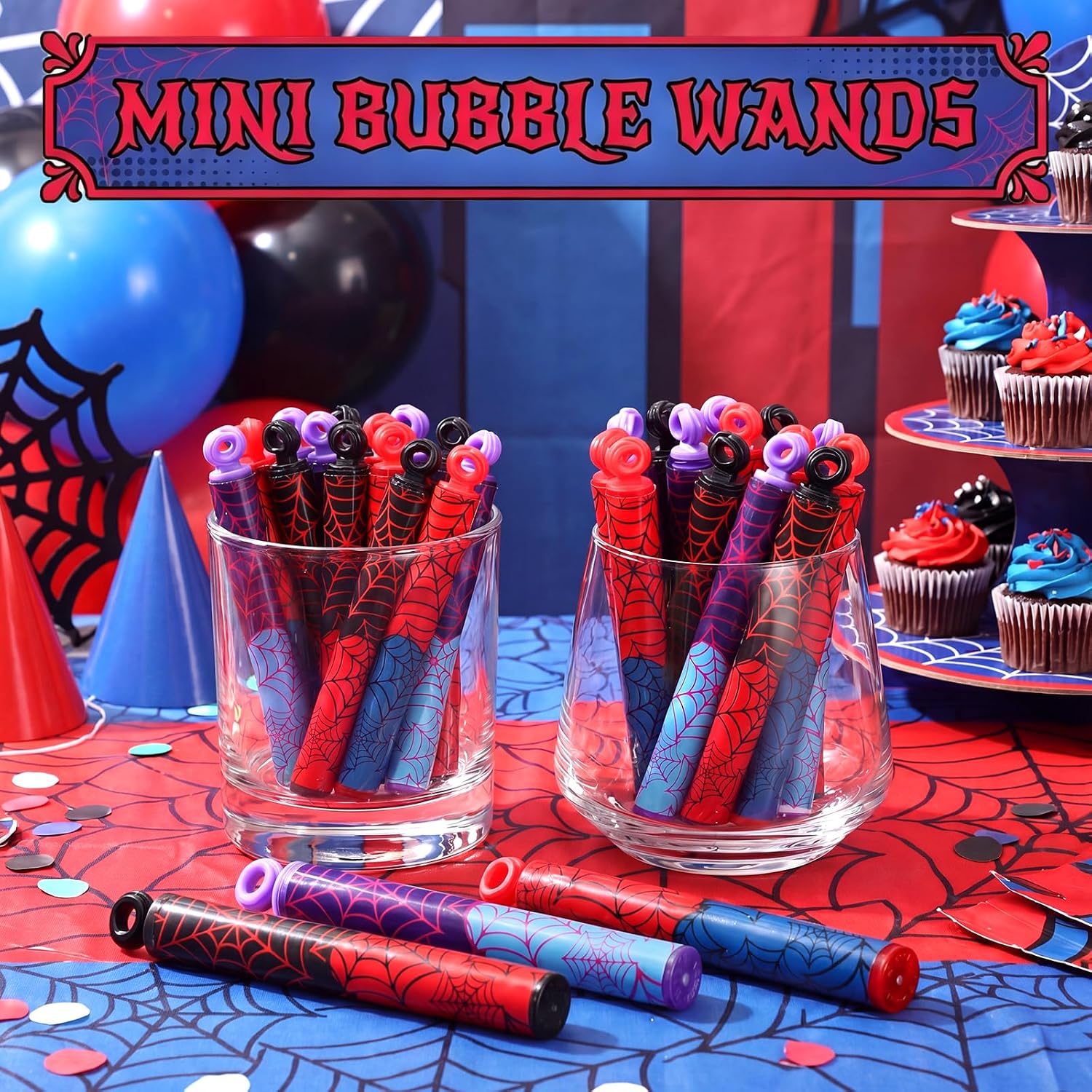 Leitee 24 Pcs Spider Party Favors, Mini Bubble Wands for Spider Birthday Party Decoration Goodie Bags Piñata Treat Bags Stuffers Prize