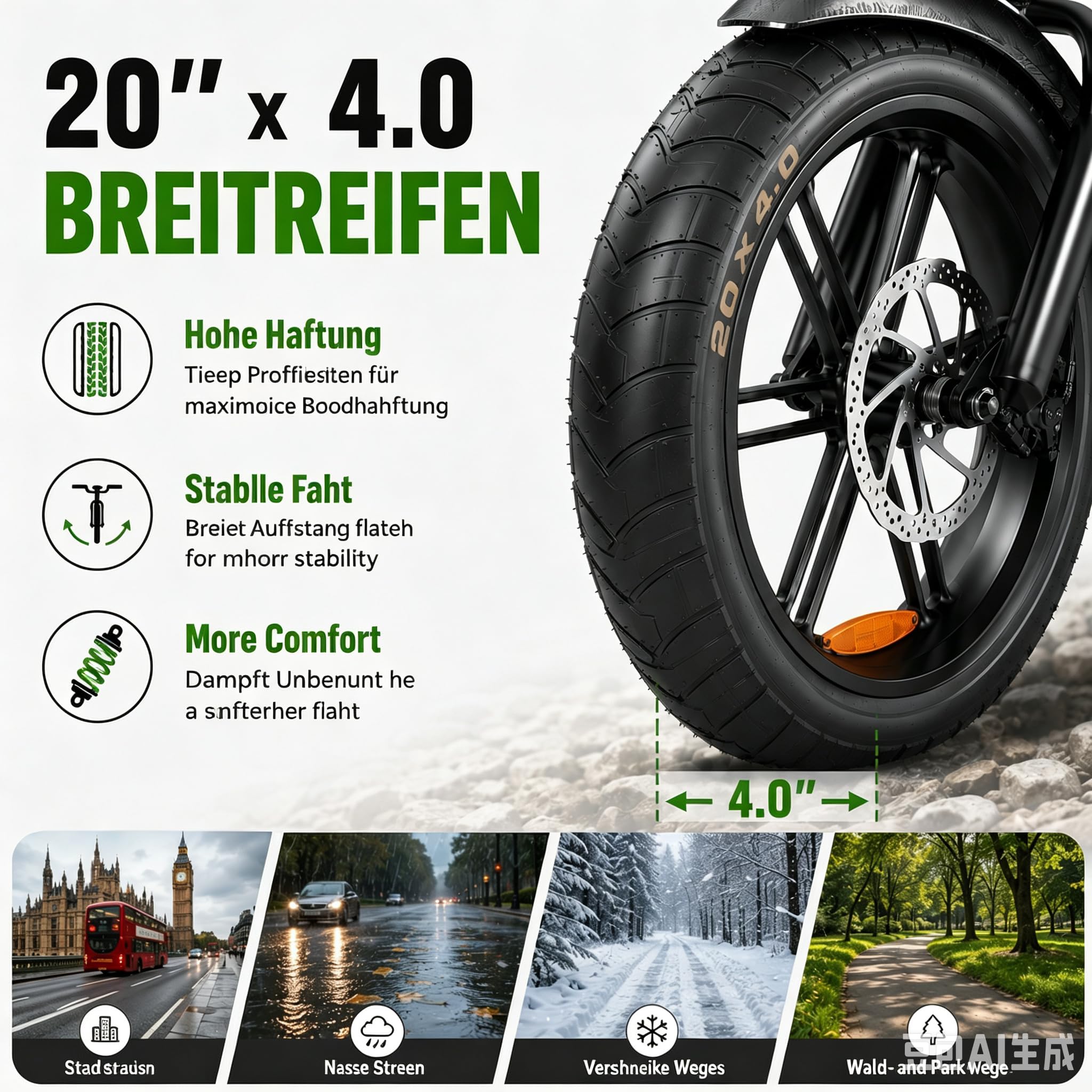 E Bike Herren, 20 Zoll All-Terrain Fat Reifen Elektrofahrrad mit 250W 100NM Motor, 100KM Reichweite, 48V 15AH abnehmbare Batterie, Vollgefedert, Shimano 7-Gang