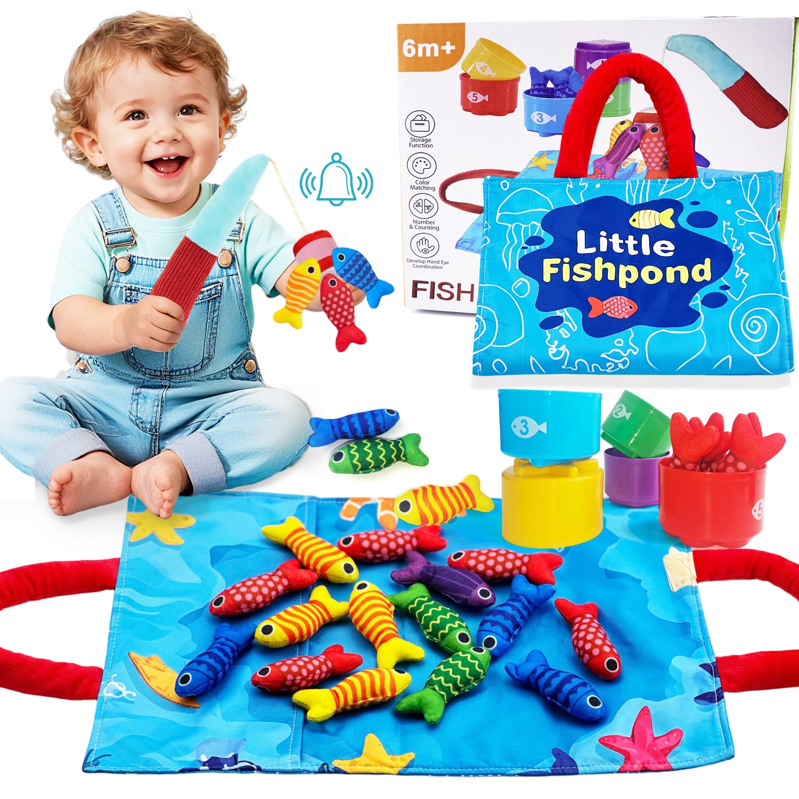 Baby Spielzeug ab 1 2 3 Jahr - Montessori Spielzeug ab 1 2 3 Jahre Angelspiel für Kinder 6 12 Monate Lernspiele Motorikspielzeug Fische Angeln Spiel - Kleine Mädchen Junge Ostern Geschenke Kinder