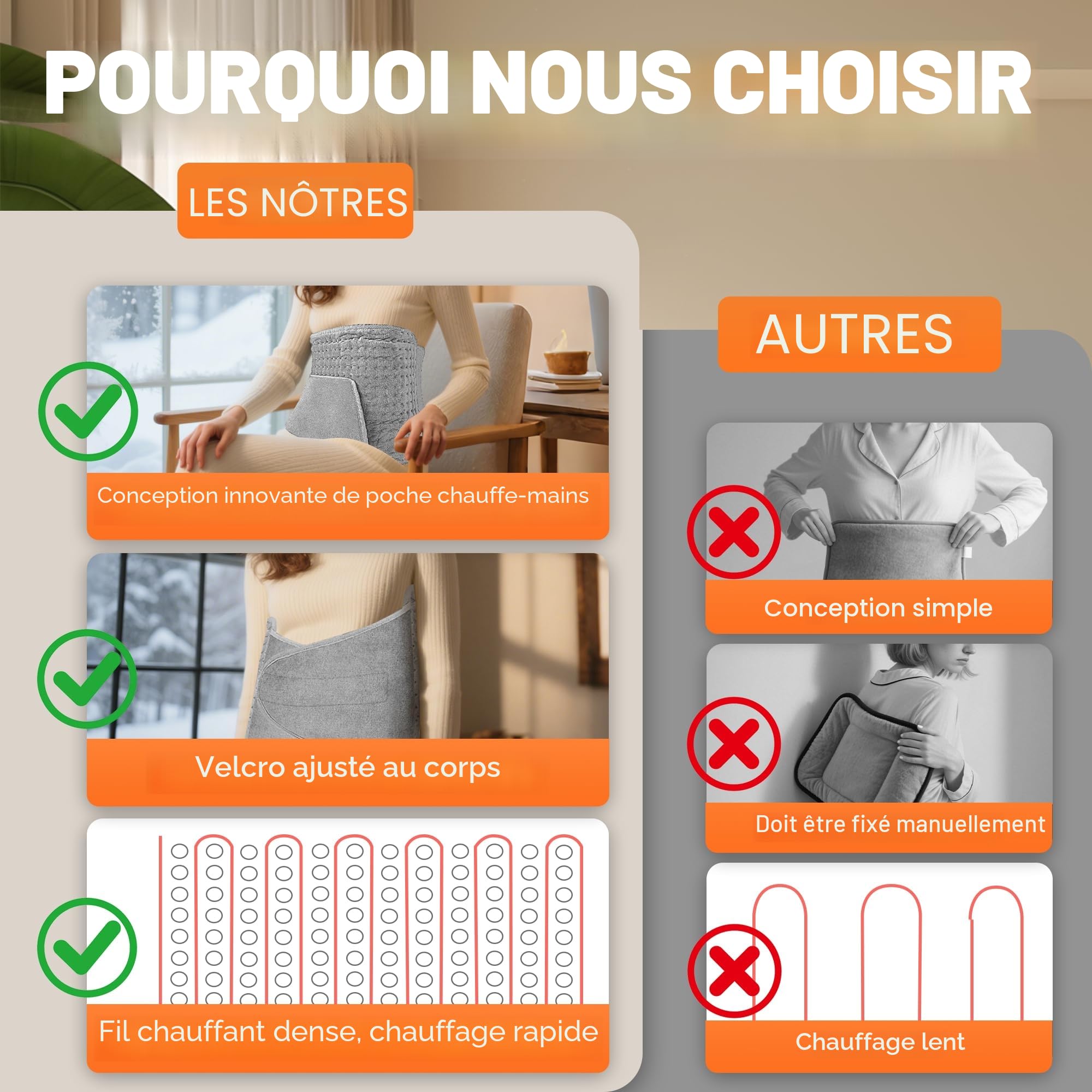 KingSom Ceinture Chauffante Lombaire avec Poche de Chauffe Main, Coussin Chauffant Électrique 125 x 30 cm, 10 Niveaux de Température et 4 Timers, Ceinture Chauffante pour le Dos, le Ventre, la Taille