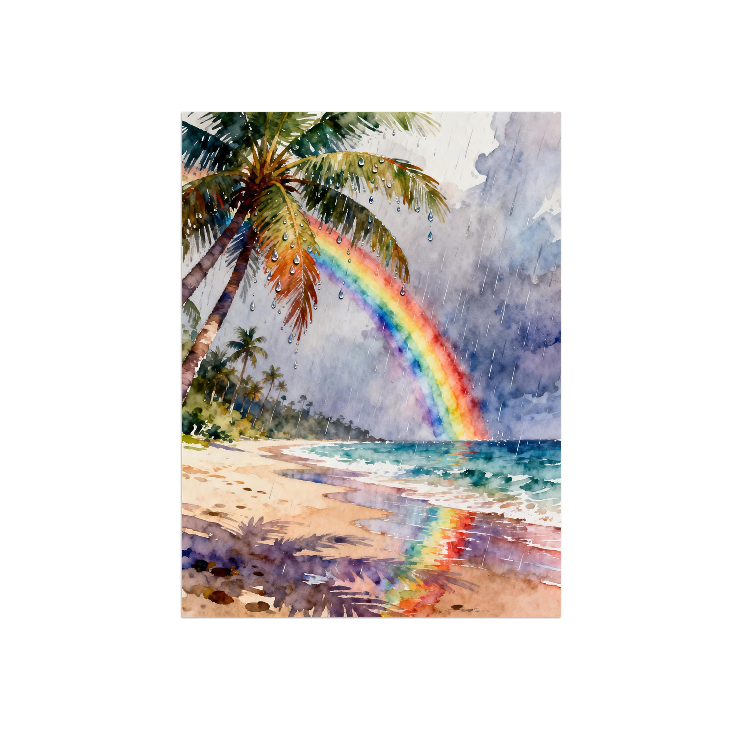 OZPWBVY Beach Tree Rainbow Landscape Canvas Wall Art Print Painting 50x65cm Unframed