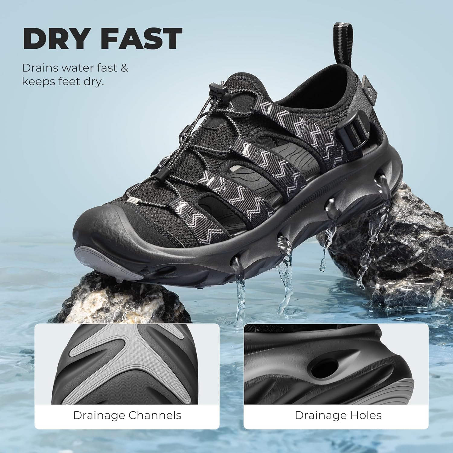 NORTIV 8 Water Sandals for Men and Women Cushion Non-Slip Closed Toe Arch Support Breathable Hiking Easy on Walking Sandals StreamVent Strap - Image 3