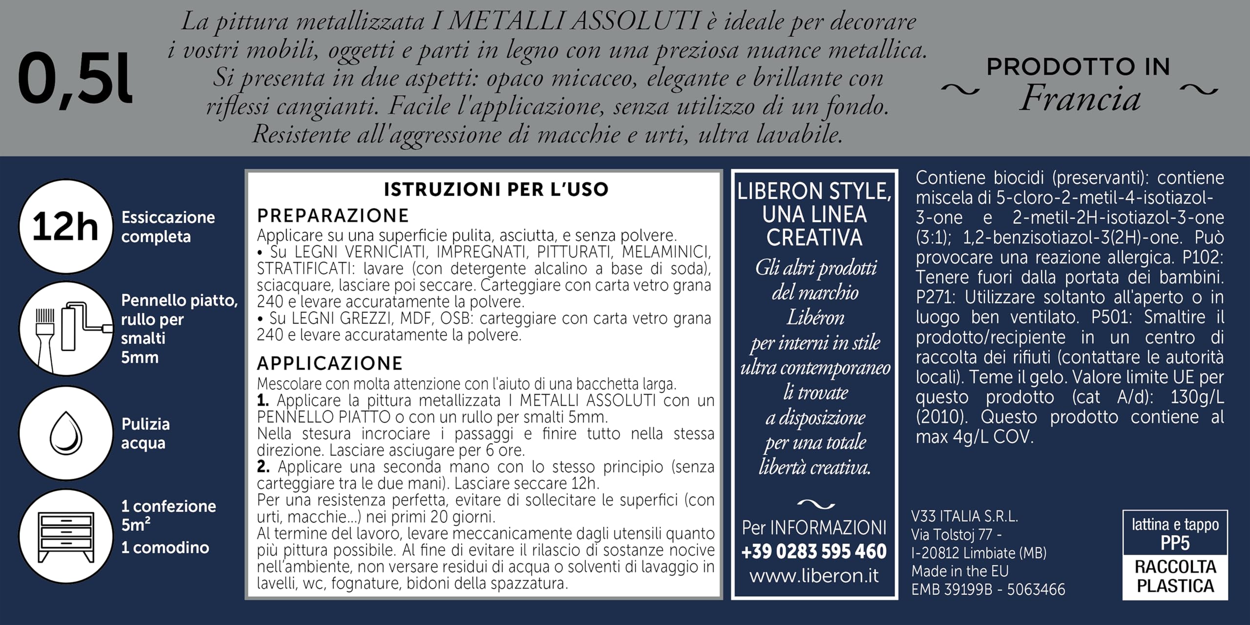Libéron I Metalli Assoluti Pittura Metallizzata Stagno Brillante 0.5 L