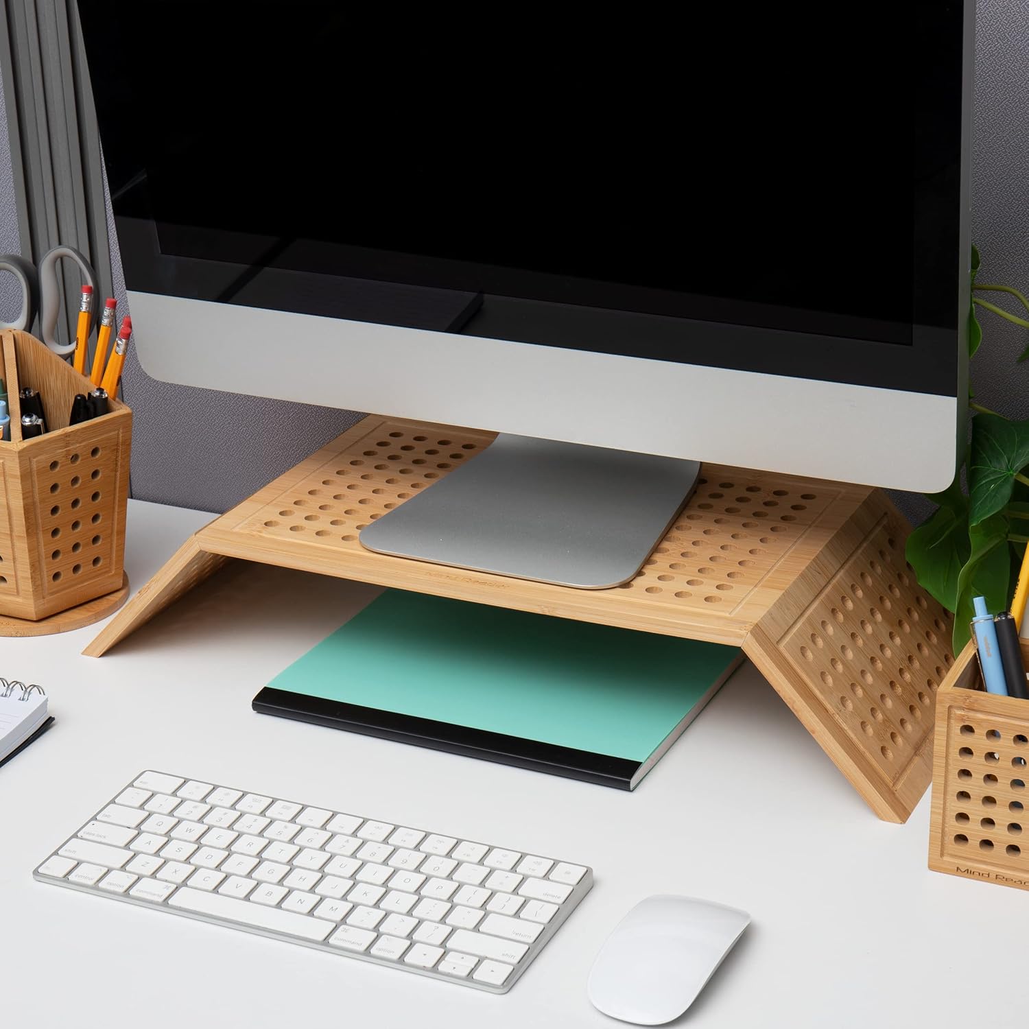Mind Reader Monitor Stand, Ventilated Laptop Riser, Desktop Organizer, Office, Rayon from Bamboo, 20.75" L x 9" W x 4" H, Brown