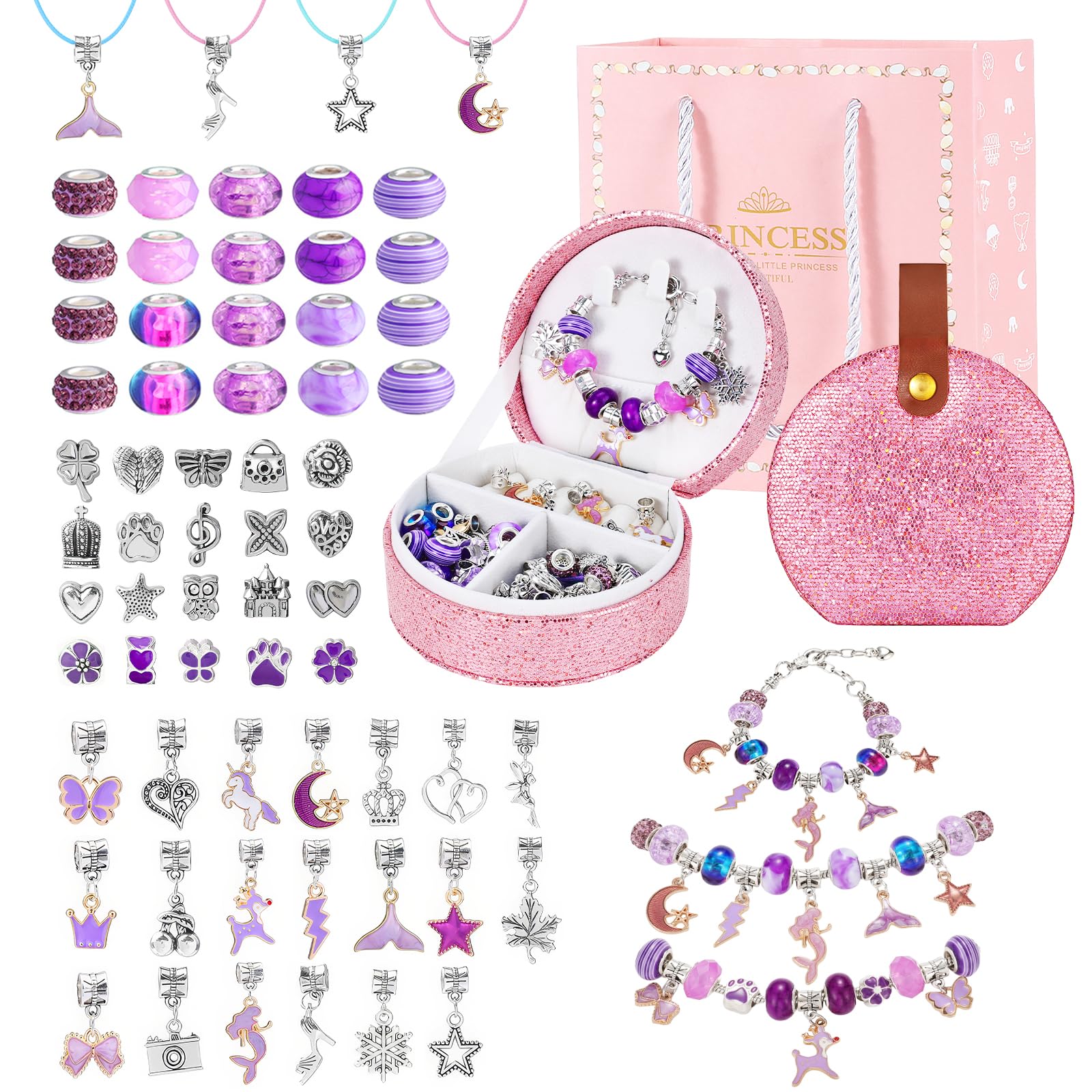 Emibele Charm Perlen Armband Bastelset Mit Tragbarer Schmuckbox, Schmuck Bastelset Für Kinder Alter 5 6 7 8-12,DIY Kunst Handwerk Spielzeug Für Teenager Mädchen Geschenkideen Zu Geburtstag Weihnachten