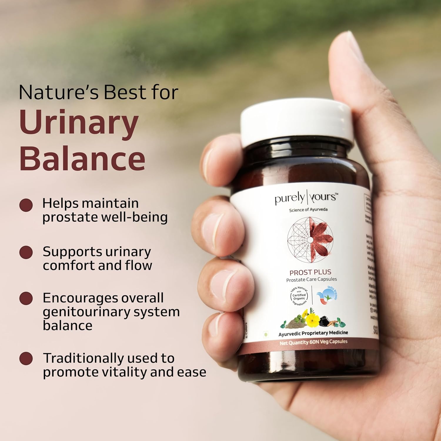 Purely your prost plus for men - healthy prostate, urine wellness and Ayurvedic prostate care capsules for comfort. It helps in reducing urination, irritation and inflammation again and again. 60 capsules Purely your prost plus for men - healthy prostate, urine wellness and Ayurvedic prostate care capsules for comfort. It helps in reducing urination, irritation and inflammation again and again. 60 capsules