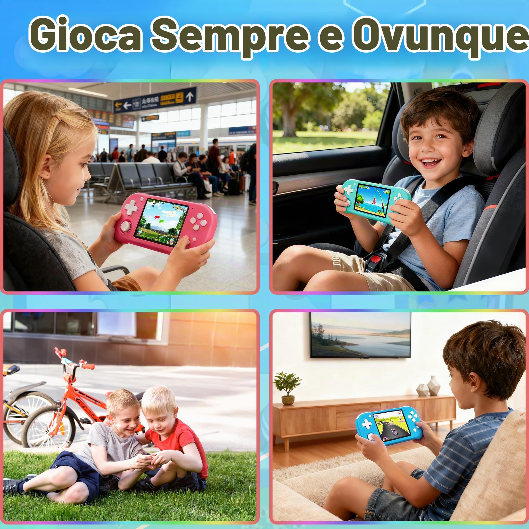 Console di Gioco Portatile per Bambini,139 Videogiochi Retrò,blu