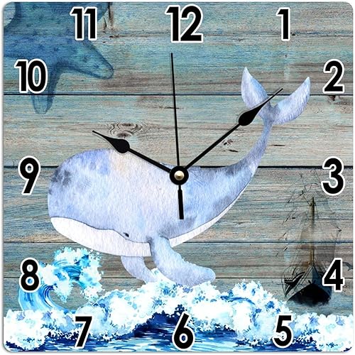 Miniatura 8 de Reloj náutico antiguo con estrellas de mar costeras para pared, acuarela, olas de mar, veleros, veleros, relojes de pared de PVC, con temática