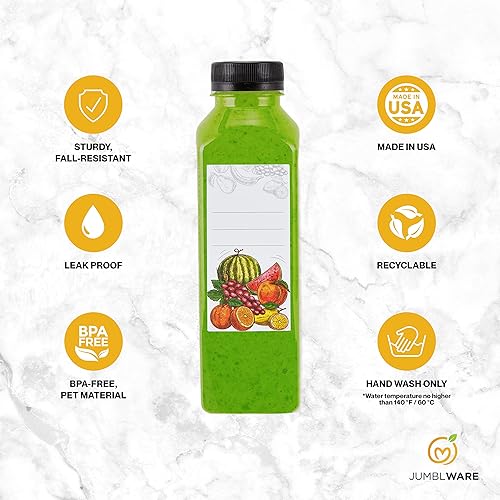 Miniatura 2 de JumblWare Juego de 40 botellas reutilizables de jugo de plástico transparente de 16 onzas con embudo, cepillo de limpieza y etiquetas para el