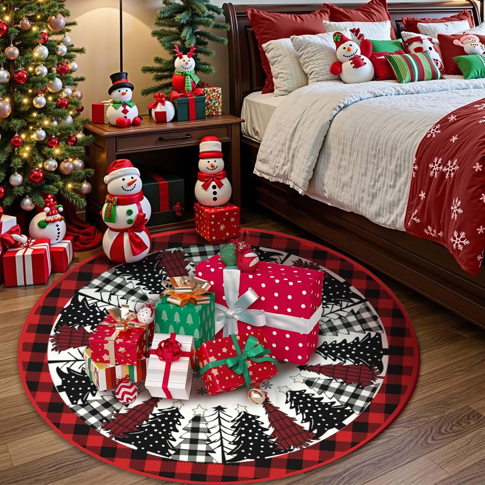 ZoneYan Falda de Árbol de Navidad, 120cm Rojo Manta para Árbol de Navidads, Alfombra arbols de Navidads, Base Arbols de Navidad, Faldon Arbol Navidades para año Nuevo Decoración (Árbol de Navidad)