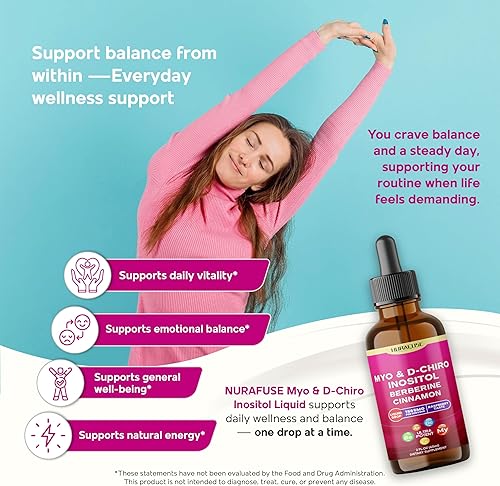 Miniatura 2 de Myo liposomal y D-Chiro inositol, berberina, canela, gotas líquidas de 1565 mg por porción, ultra potente, sabor a frambuesa, fabricado en Estados